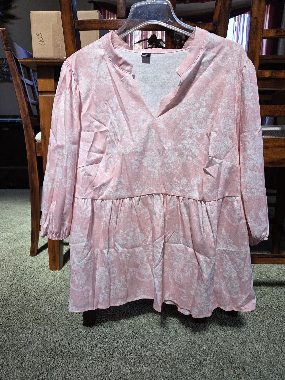 Pink Floral 4XL V-Neck Peasant Top